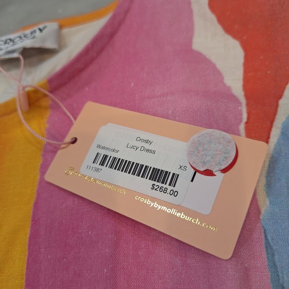 New Crosby Lucy Dress XS Pink Watercolor Abstract Linen Spring Easter Retail$268 - Picture 2 of 10